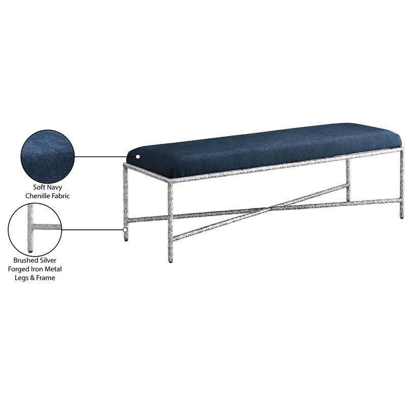 Meridian Furniture Valley Navy Chenille Fabric Bench