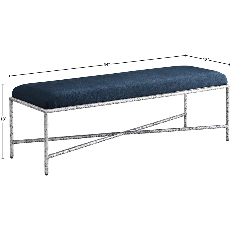 Meridian Furniture Valley Navy Chenille Fabric Bench