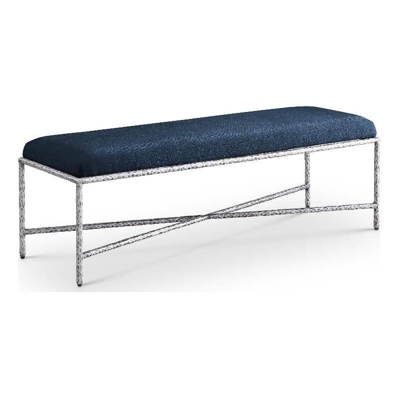 Meridian Furniture Valley Navy Chenille Fabric Bench