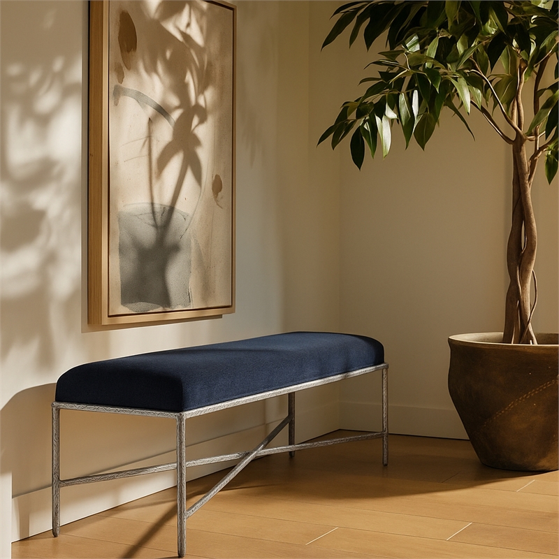 Meridian Furniture Valley Navy Chenille Fabric Bench