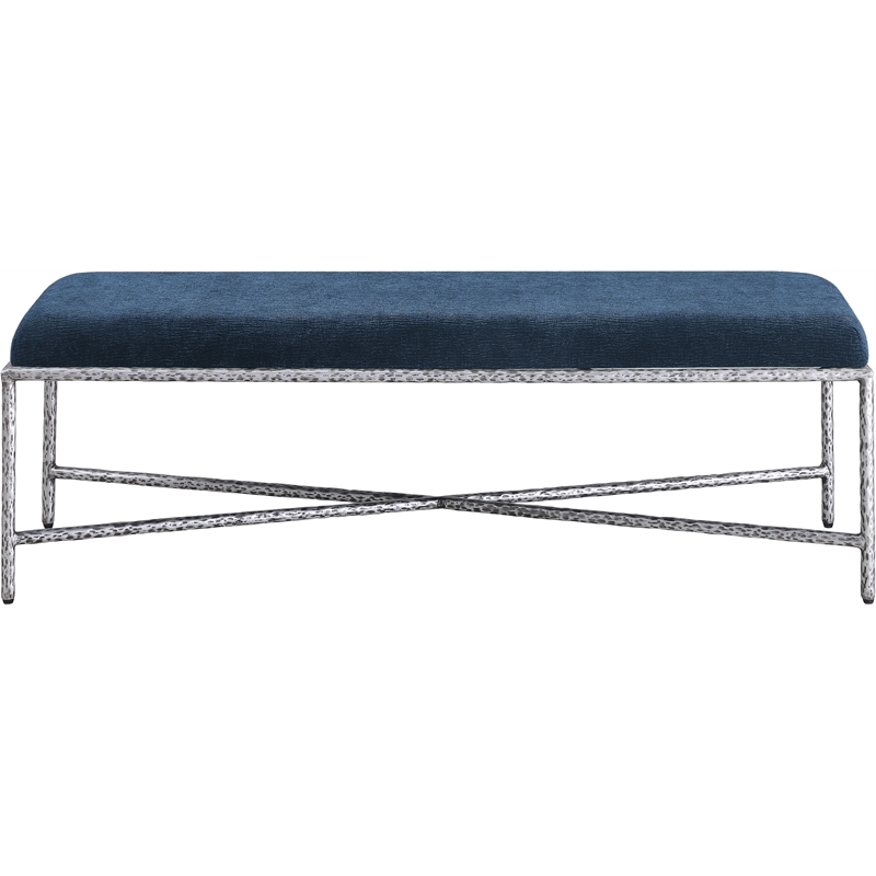 Meridian Furniture Valley Navy Chenille Fabric Bench