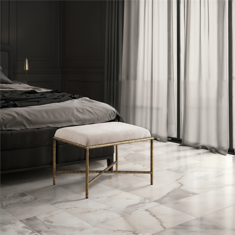 Meridian Furniture Valley Beige Chenille Fabric Bench