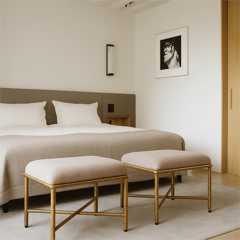 Meridian Furniture Valley Beige Chenille Fabric Bench