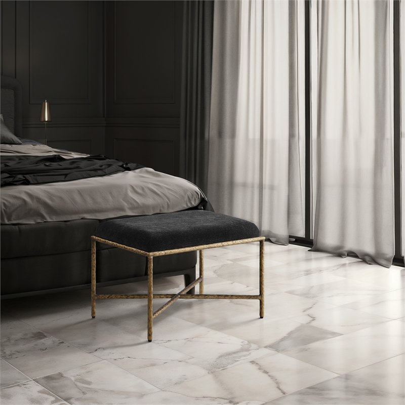 Meridian Furniture Valley Black Chenille Fabric Bench