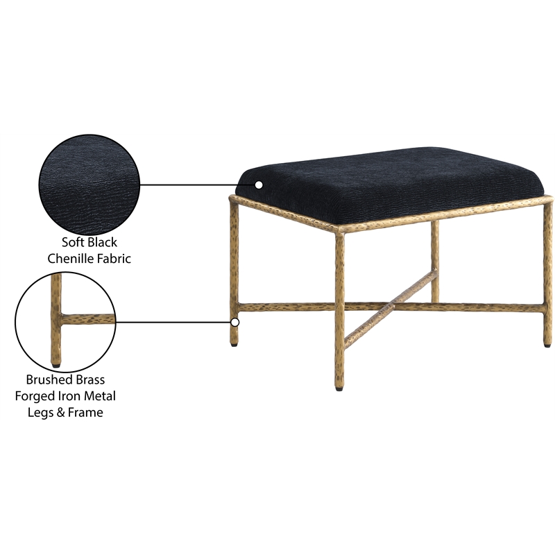 Meridian Furniture Valley Black Chenille Fabric Bench