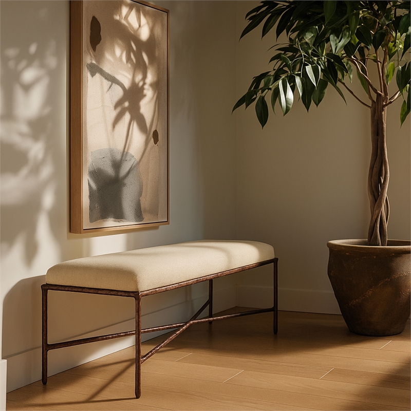 Meridian Furniture Valley Beige Chenille Fabric Bench