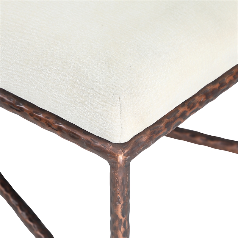 Meridian Furniture Valley Cream Chenille Fabric Bench