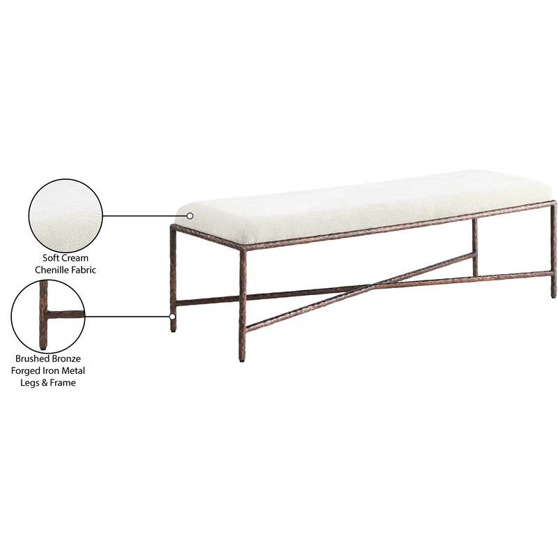 Meridian Furniture Valley Cream Chenille Fabric Bench