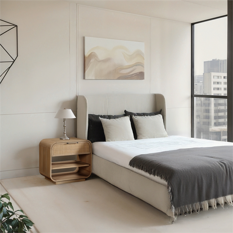 Meridian Furniture Windsor Solid Wood And Natural Cane Night Stand