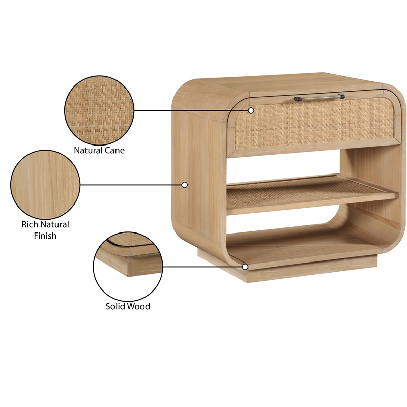 Meridian Furniture Windsor Solid Wood And Natural Cane Night Stand