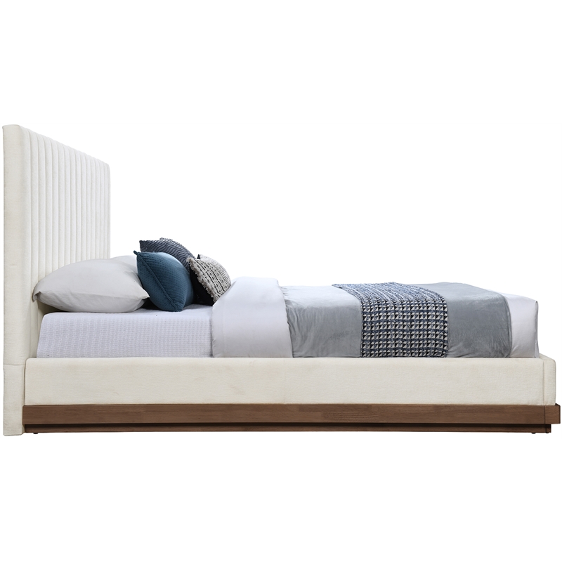 Meridian Furniture Emmet Cream Chenille Fabric King Bed