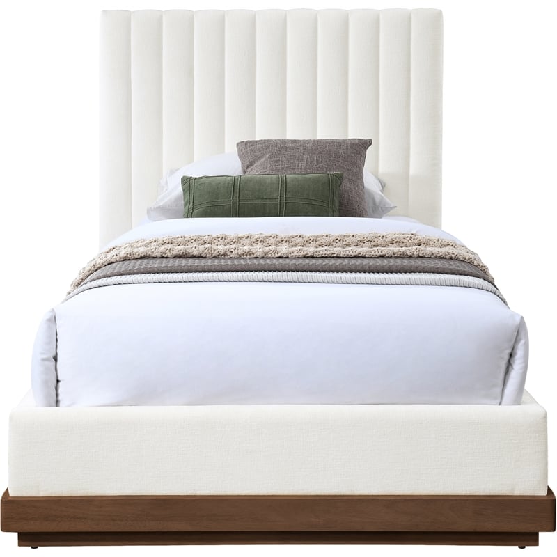 Meridian Furniture Emmet Cream Chenille Fabric Twin Bed