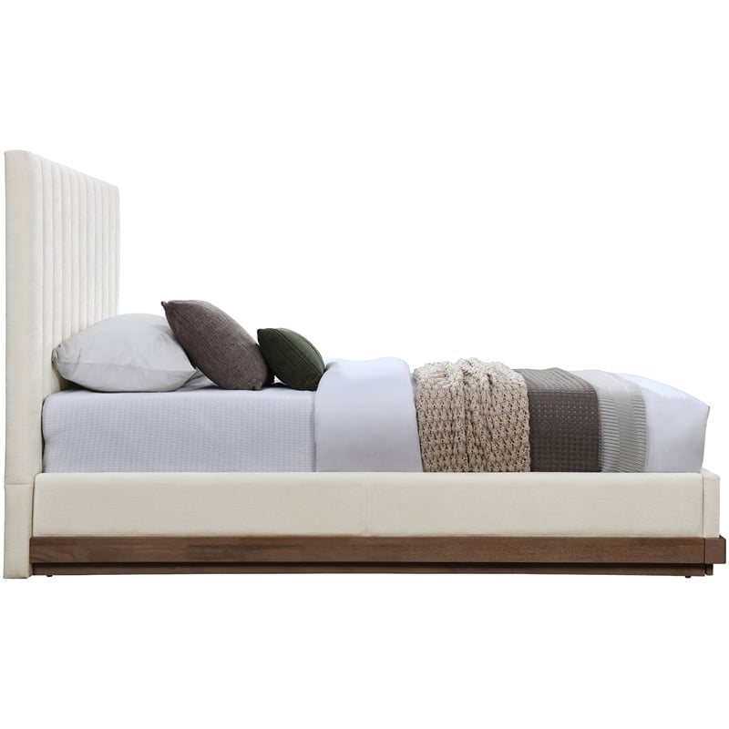 Meridian Furniture Emmet Cream Chenille Fabric Twin Bed