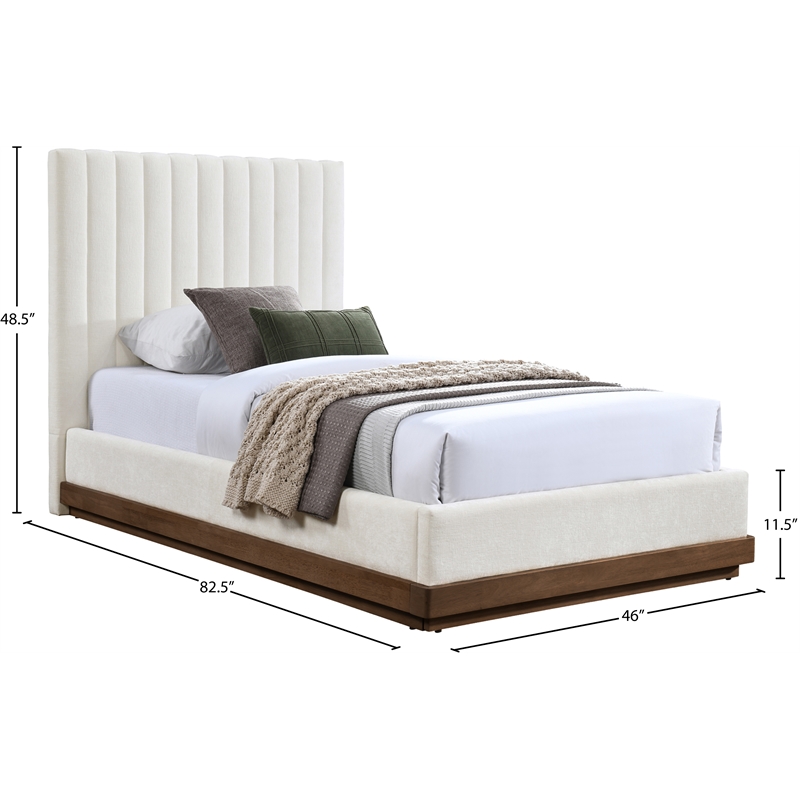 Meridian Furniture Emmet Cream Chenille Fabric Twin Bed