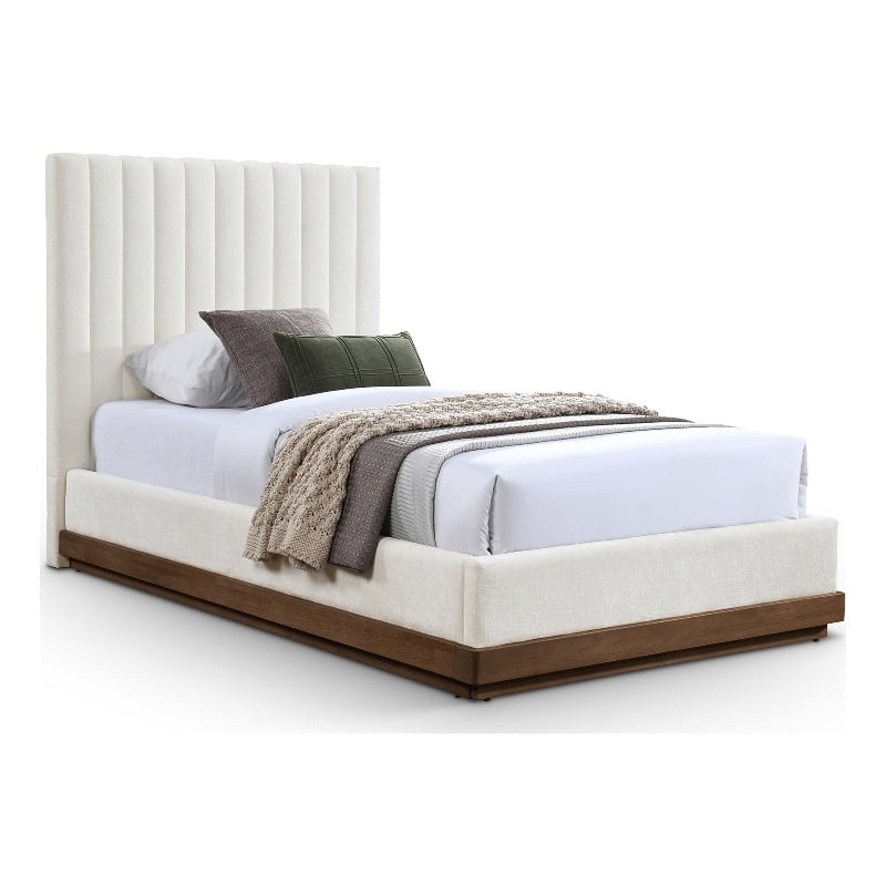 Meridian Furniture Emmet Cream Chenille Fabric Twin Bed