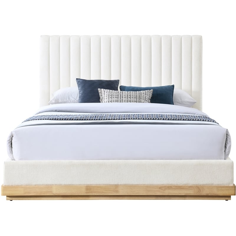 Meridian Furniture Emmet Cream Chenille Fabric Full Bed