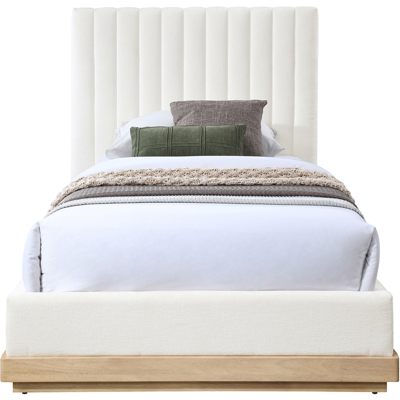 Meridian Furniture Emmet Cream Chenille Fabric Twin Bed