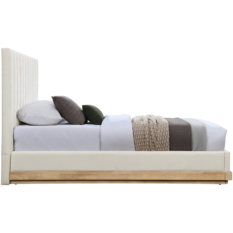 Meridian Furniture Emmet Cream Chenille Fabric Twin Bed