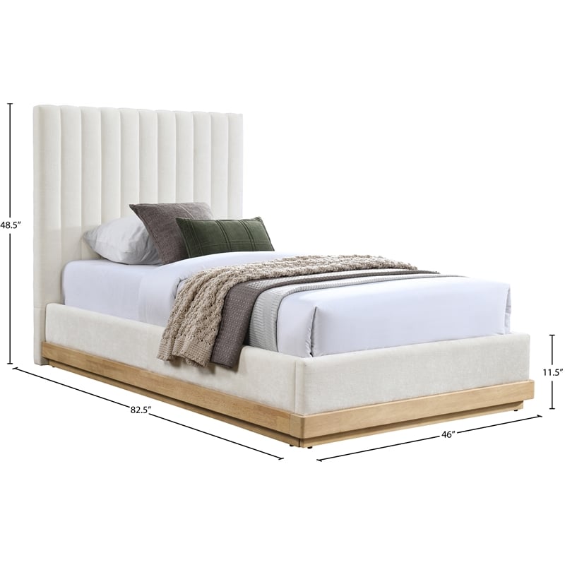 Meridian Furniture Emmet Cream Chenille Fabric Twin Bed