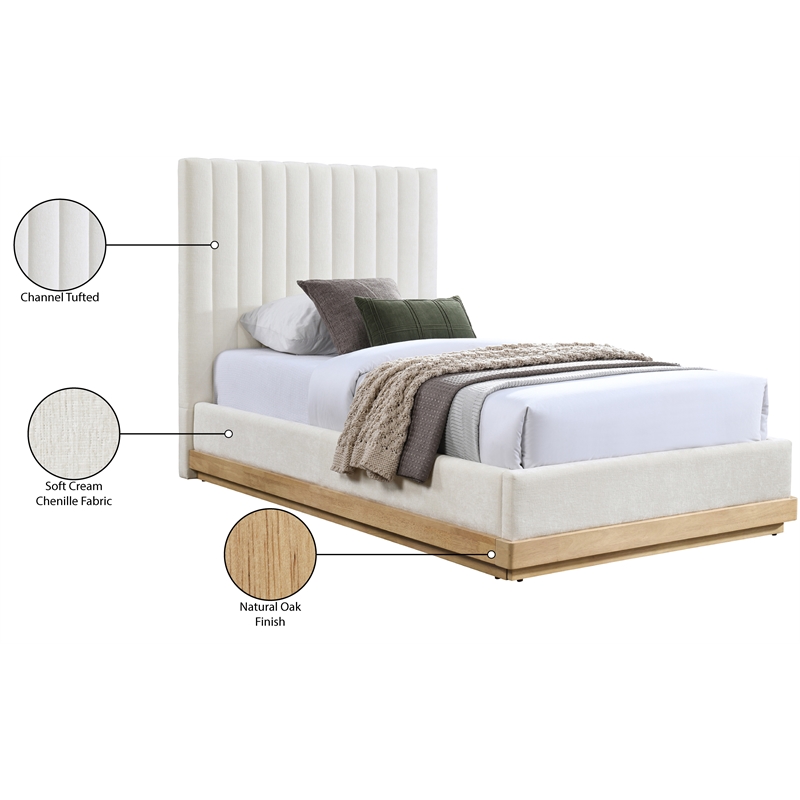 Meridian Furniture Emmet Cream Chenille Fabric Twin Bed