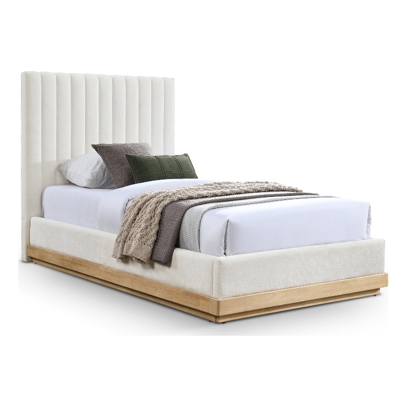 Meridian Furniture Emmet Cream Chenille Fabric Twin Bed