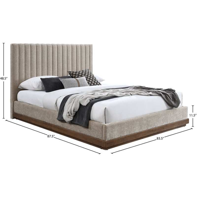 Meridian Furniture Emmet Beige Chenille Fabric King Bed