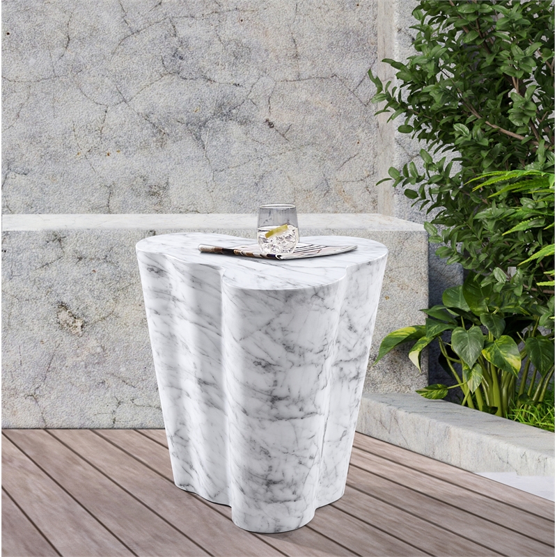 Meridian Furniture Monza White Indoor/Outdoor Concrete Marble Finish End Table