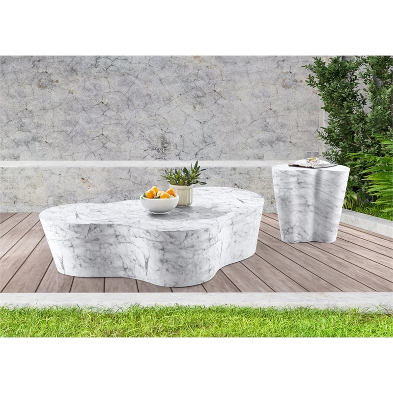 Meridian Furniture Monza White Indoor/Outdoor Concrete Marble Finish End Table