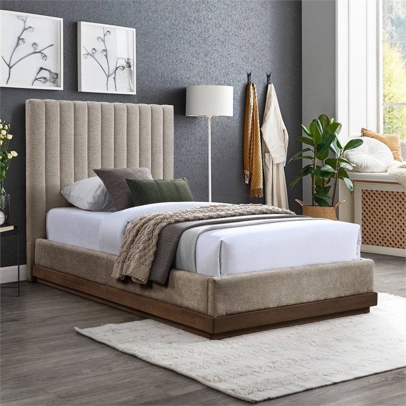 Meridian Furniture Emmet Beige Chenille Fabric Twin Bed
