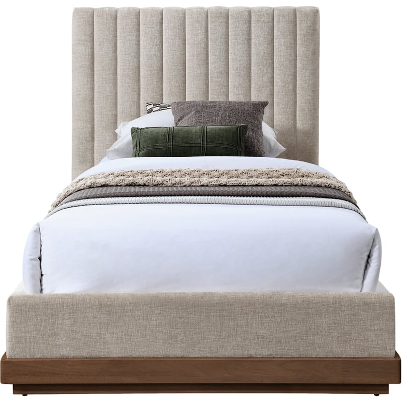 Meridian Furniture Emmet Beige Chenille Fabric Twin Bed