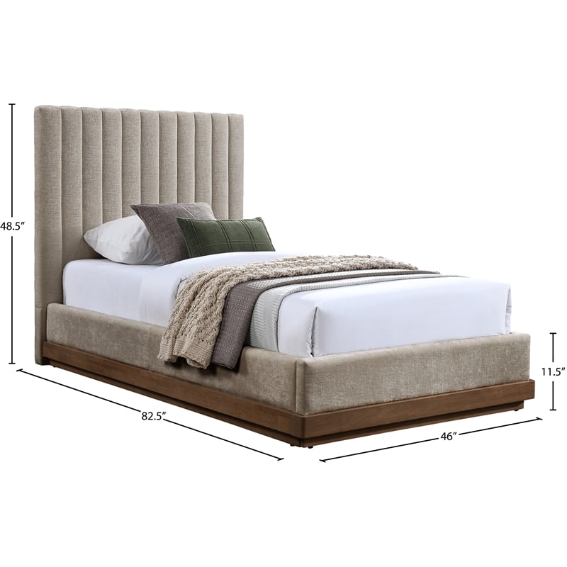 Meridian Furniture Emmet Beige Chenille Fabric Twin Bed