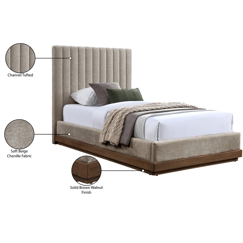 Meridian Furniture Emmet Beige Chenille Fabric Twin Bed