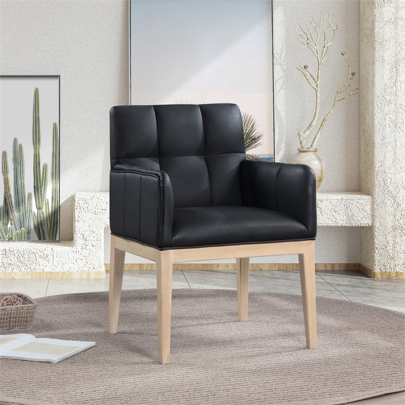 Meridian Furniture Adrian Black Vegan Leather Dining Arm Chair (Set of 2)