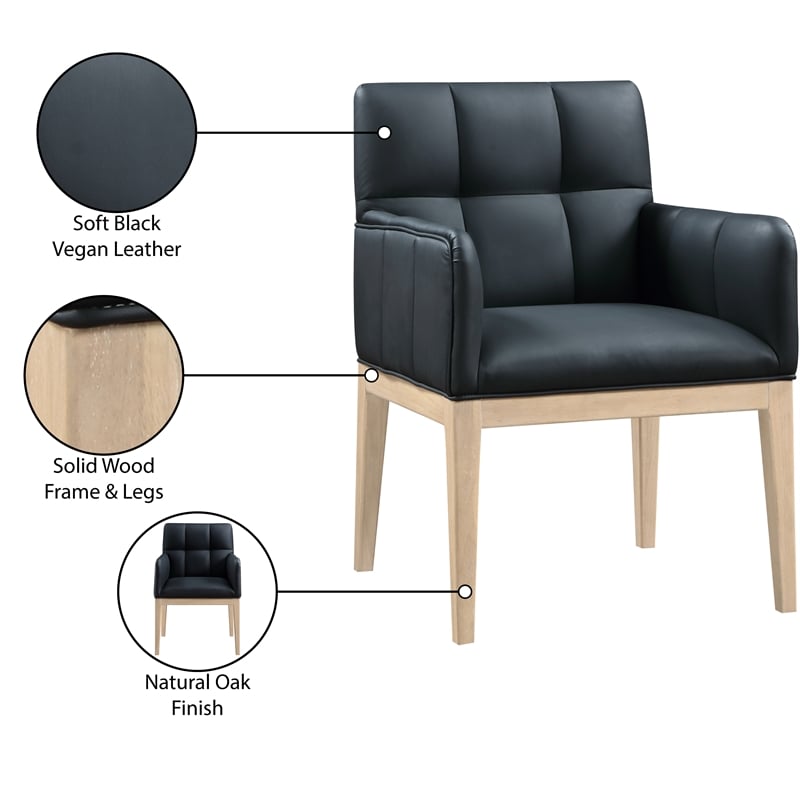 Meridian Furniture Adrian Black Vegan Leather Dining Arm Chair (Set of 2)