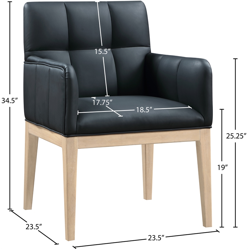 Meridian Furniture Adrian Black Vegan Leather Dining Arm Chair (Set of 2)
