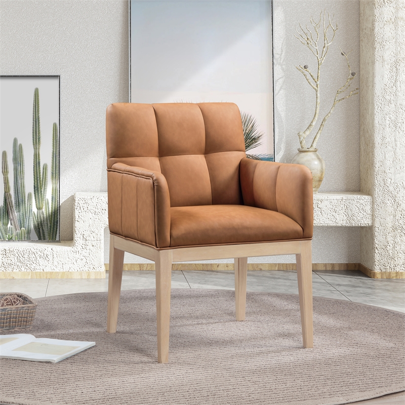 Meridian Furniture Adrian Cognac Vegan Leather Dining Arm Chair (Set of 2)