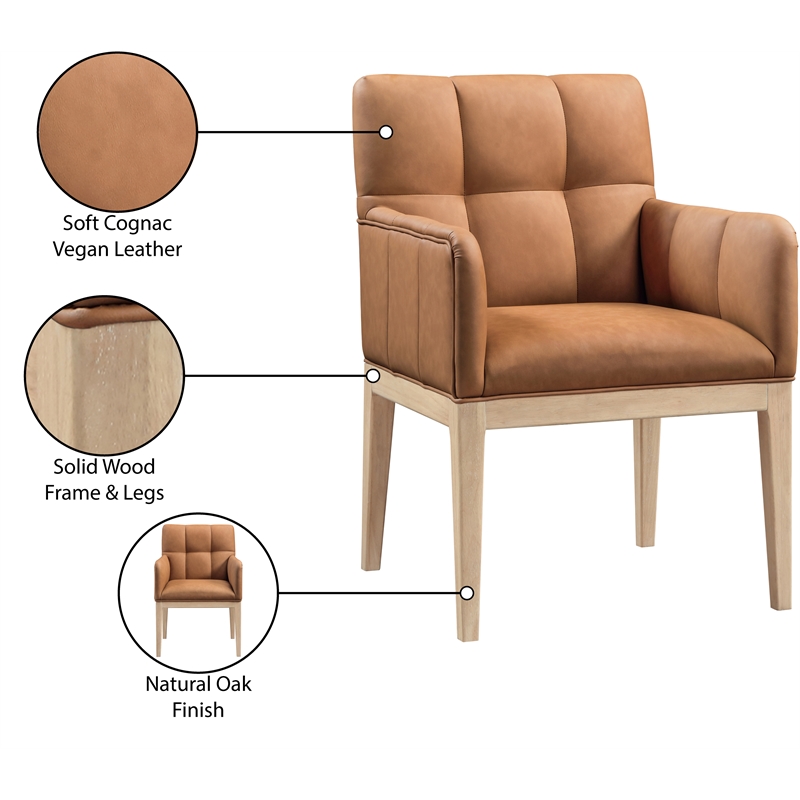 Meridian Furniture Adrian Cognac Vegan Leather Dining Arm Chair (Set of 2)