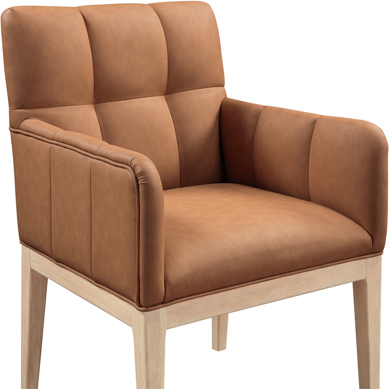 Meridian Furniture Adrian Cognac Vegan Leather Dining Arm Chair (Set of 2)