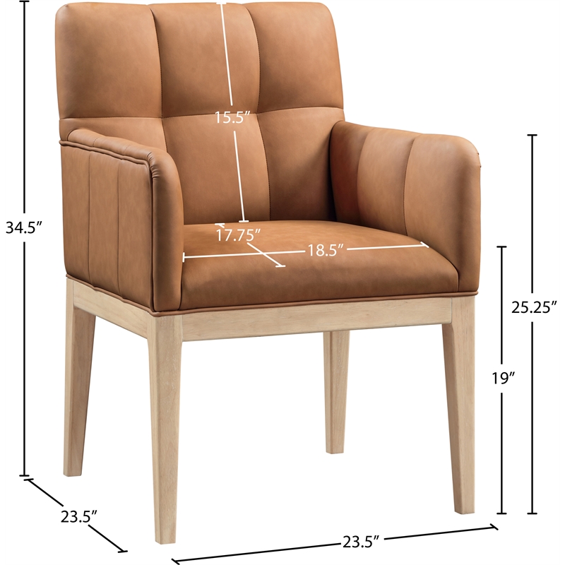 Meridian Furniture Adrian Cognac Vegan Leather Dining Arm Chair (Set of 2)