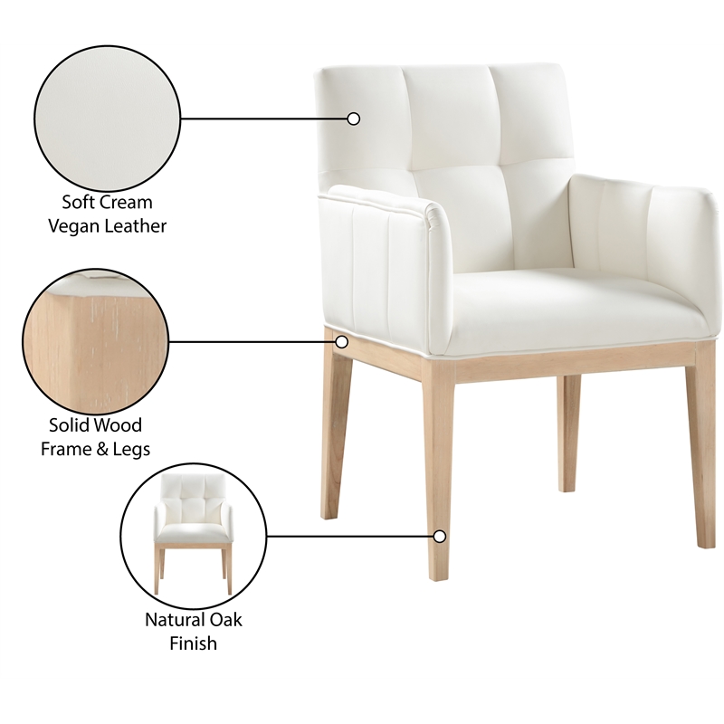 Meridian Furniture Adrian Cream Vegan Leather Dining Arm Chair (Set of 2)