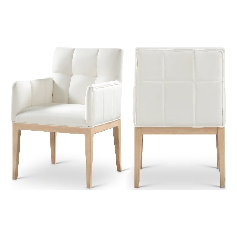 Meridian Furniture Adrian Cream Vegan Leather Dining Arm Chair (Set of 2)