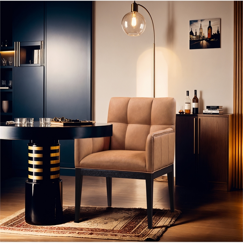 Meridian Furniture Adrian Cognac Vegan Leather Dining Arm Chair (Set of 2)