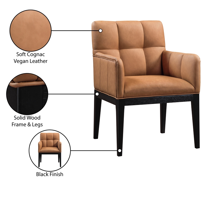 Meridian Furniture Adrian Cognac Vegan Leather Dining Arm Chair (Set of 2)