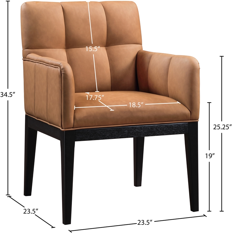 Meridian Furniture Adrian Cognac Vegan Leather Dining Arm Chair (Set of 2)