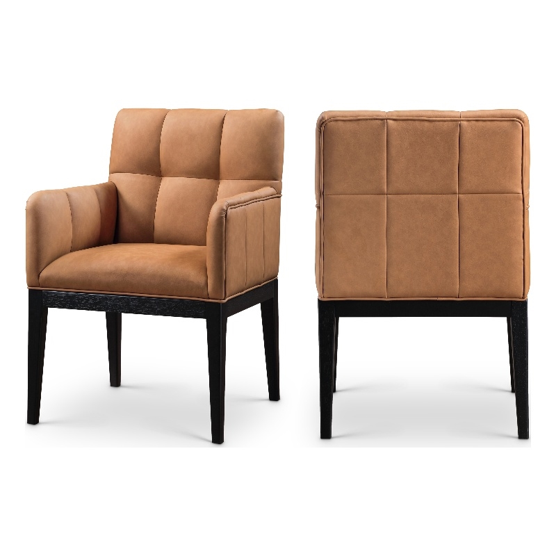Meridian Furniture Adrian Cognac Vegan Leather Dining Arm Chair (Set of 2)