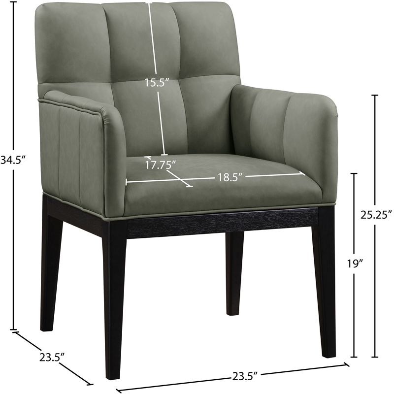 Meridian Furniture Adrian Green Vegan Leather Dining Arm Chair (Set of 2)