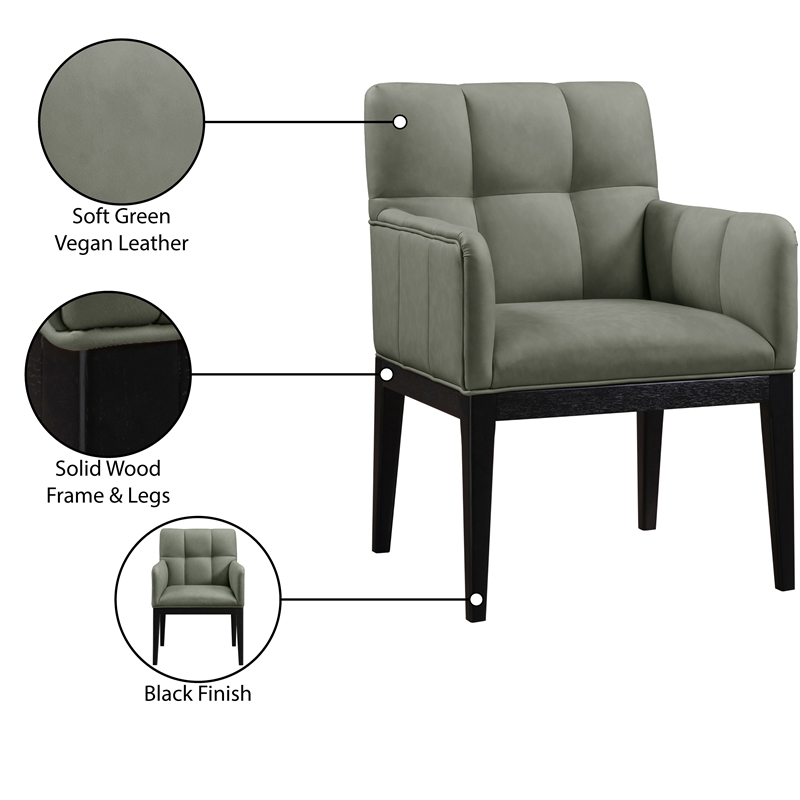 Meridian Furniture Adrian Green Vegan Leather Dining Arm Chair (Set of 2)