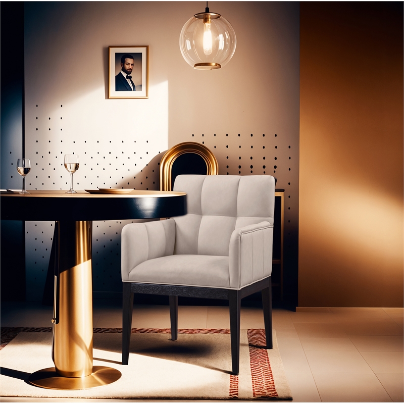 Meridian Furniture Adrian Taupe Vegan Leather Dining Arm Chair (Set of 2)