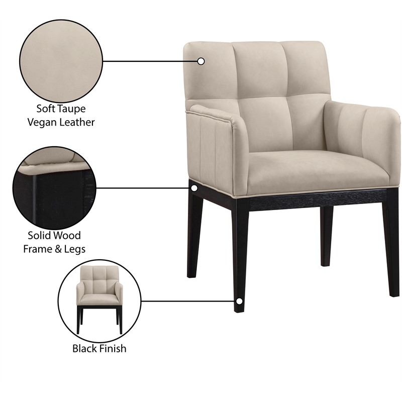 Meridian Furniture Adrian Taupe Vegan Leather Dining Arm Chair (Set of 2)