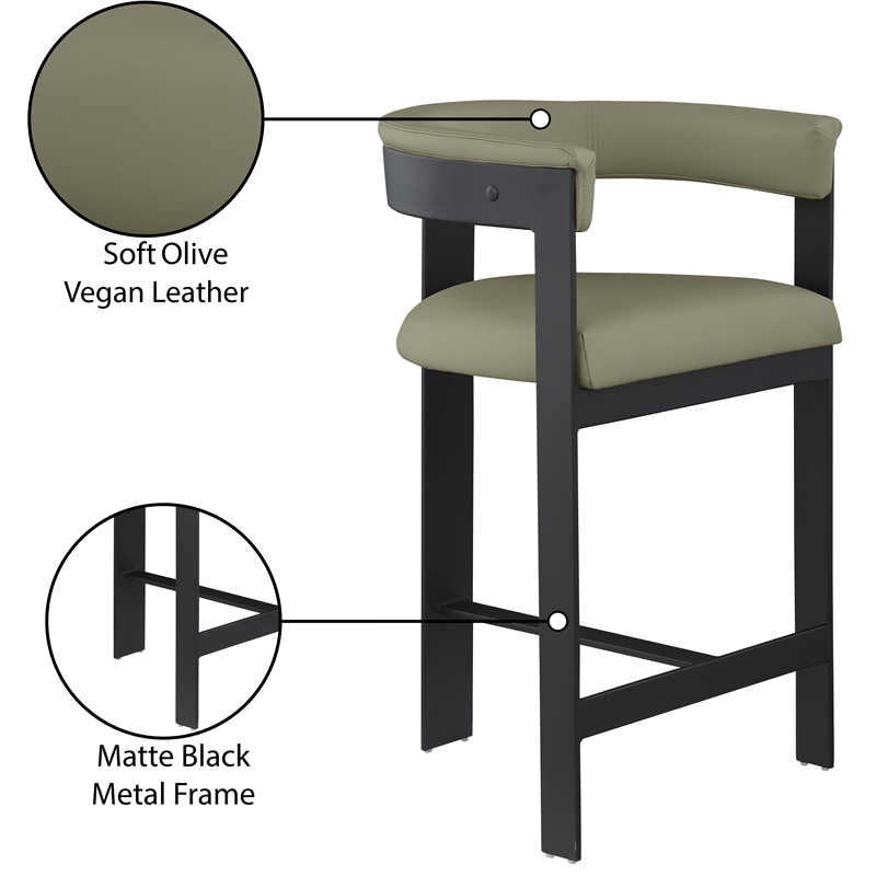 Meridian Furniture Romeo Olive Green Vegan Leather Counter Stool (Set of 2)